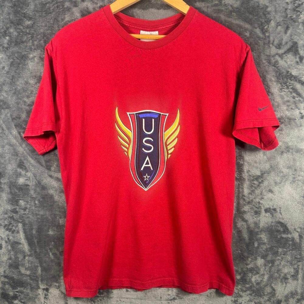 VTG 90s Nike USA/Winged Shield (Olympic) LOGO T-Shirt Boys Size X-Large Red